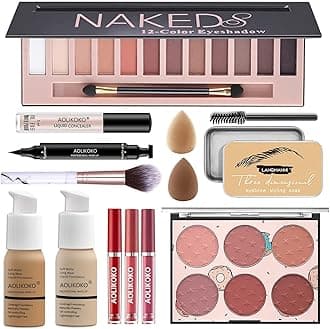 12-Color Pro Makeup Kit for Women - Eyeshadow, Foundation, Lipstick, Blush, Brushes, Eyeliner Stamp