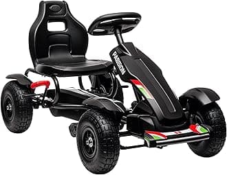 Kids Pedal Go Kart, Outdoor Ride on Toys with Adjustable Seat, Sharp Handling, Handbrake, 4 Non-Slip Rubber Wheels for Boys & Girls Aged 5-12 Years Old, Black