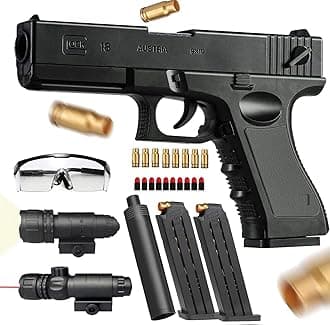 Dress-Up Accessories Glock Soft Bullet Toy Gun - with Magazine and Bullets silencer,Children's Gift(Black)