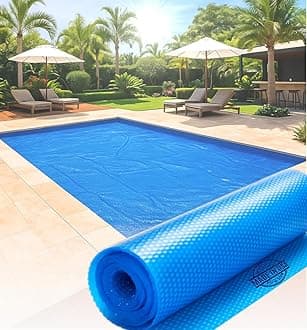 SunHeater Pool Solar Blanket - Heavy Duty Rectangular Pool Solar Cover with Bubbles - Heat Transfer Solar Pool Heater for In-Ground Swimming Pools - Durable 12 Mil Thick Polyethylene - 16' x 32' Feet