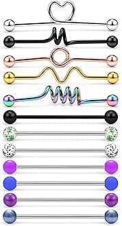 Dyknasz 12Pcs 16G Surgical Steel Industrial Barbell for Women Men Cartilage Earring Helix Rings Piercing Jewelry Bar Length 38mm (1 1/2 Inch)