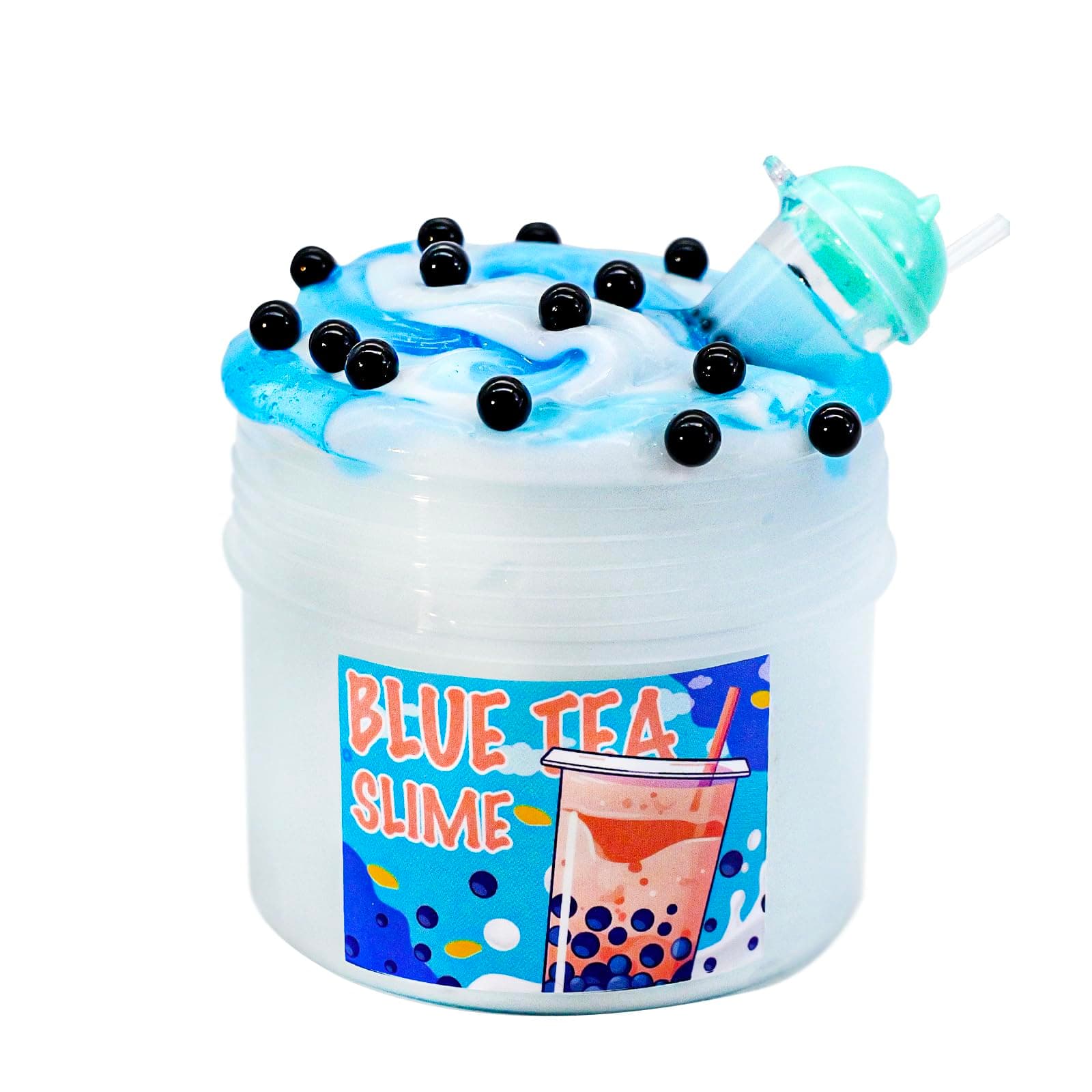 BLUE BUBBLE TEA Slime - Thick & Glossy, Clear, Bubble Tea Scented - Handmade, ASMR Slime - 7oz (10.8966 x 6.9088 x 11.4046 cm) - Female, Ages 15+