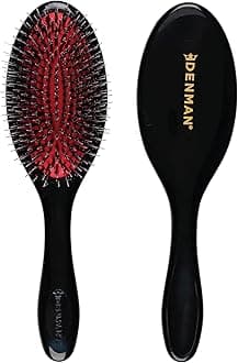 Denman Cushion Hair Brush (Medium) with Soft Nylon Quill Boar Bristles -Detangle and shine, adds gloss and shine to the hair, gently smooths and detangles curls and fly-aways – Black, D81M