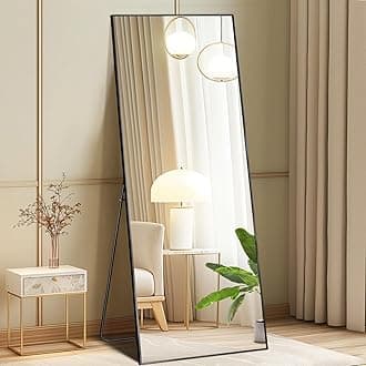 Full Length Mirror with Stand Floor Standing Aluminum Frame for Bedroom Body Hanging Leaning Modern Simple Home Decor Shatter-Proorf Nano Glass Wall Living Room Cloakroom Black 59"x16"