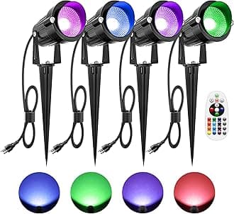 ZUCKEO 10W Christmas Spotlights Outdoor Spot Lights for Yard, LED RGB Color Changing Landscape Lighting Plug in, 120V Waterproof Remote Control Spotlight for House Garden Halloween Decoration(4Pack)