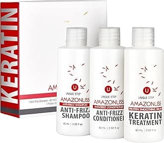 Hair Straightening Brazilian Keratin Treatment 1 Step Amazonliss Protein Smoothing Brush Set 2.02 Fl.oz - New Formula - Odor-Free - Formaldehyde-Free - Easy To Apply - Only 1 Hour for Application