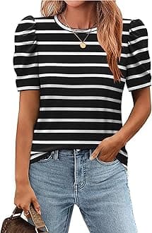 ZeagooBlouse for Women Dressy Casual Puff Short Sleeve Boho Tops Fashion Floral Crew Neck Tunic Shirts Summer Clothes