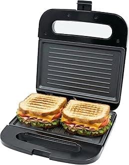 OVENTE Electric Panini Press Grill with Nonstick Plates, LED Indicator Lights, Thermostat Control, Cool Touch Handle, Compact Sandwich Maker Perfect for Cooking Breakfast, Snacks & More, Black GP0401B