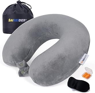 SAIREIDER Airplane Pillow 100% Memory Foam Neck Pillow for Airplanes Flight Rest Best Adjustable Travel Neck Support Pillows-Prevent The Heads from Falling Forward (Grey)