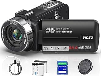 4K Camcorder Video Camera 80MP IR Night Vision Vlogging Camera for YouTube,18X Digital Zoom Camcorder Recorder 3.0" IPS 270° HD Screen with 32GB SD Card, Lens Cap and 2 Batteries