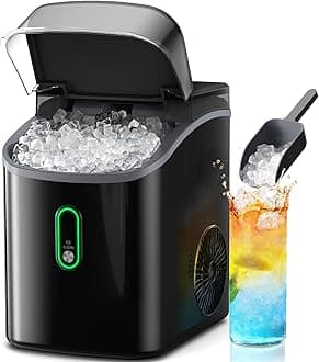 Nugget Ice Makers Countertop with Soft Chewable Ice, Portable Ice Machine with Crushed Ice, One-Click Operation Pebble Ice Maker with Self-Cleaning, 33lbs/24H for Home,Kitchen,Office