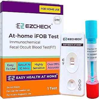 EZCHECK® At-Home iFOB Test (1 Test) Immunochemical Fecal Occult Blood Test (FIT) for Colon Health Screening, Colon Cancer Screening, Colorectal Cancer Screening, Colon Disease Test
