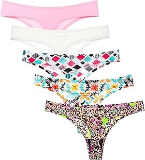 Kiench Teen Girls Seamless Underwear Thongs Low Rise No Show Panties 5-Pack
