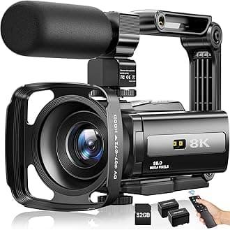 - 8K Video Camera Camcorder 88MP UHD WiFi Vlogging Cameras for YouTube 18X Digital Zoom IR Night Vision 3.0''Touch Screen Camera with 32GB Card, Microphone, Stabilizer, Lens Hood, Remote, Batteries