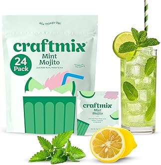 Craftmix Mint Mojito Cocktail & Mocktail Drink Mixer, Skinny Mixes - Water Flavoring Packets - Made With Real Fruit - Vegan Low-Carb, Low-Sugar, Non-GMO, Dairy Free, Gluten Free, 24 Pack