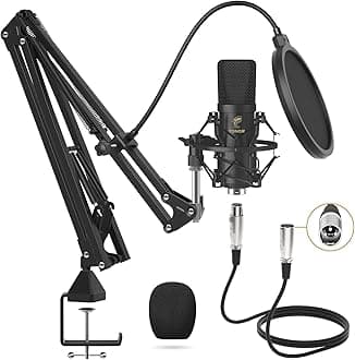 XLR Condenser Microphone, Professional Cardioid Studio Mic Kit with T20 Boom Arm, Shock Mount, Pop Filter for Recording, Podcasting, Voice Over, Streaming, Home Studio, YouTube (TC20)