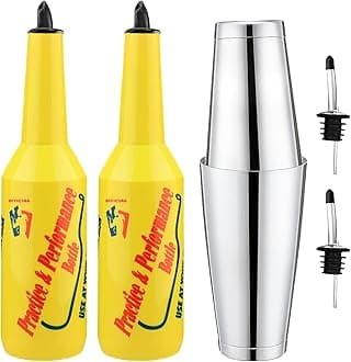 SuproBarware Flair Bottle - Yellow Flair Bartender Kit 7pcs, 2 Flair Bottle 25oz/750ml, 1 Boston Shaker, Flair Bartender Practice & Performance Bottle