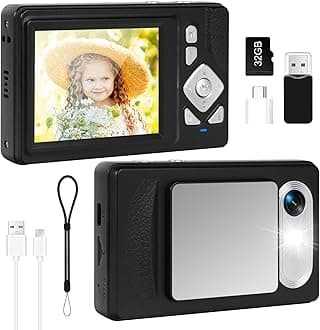 Digital Camera 4K - 48MP UHD Autofocus with 2.83" LCD Screen, 18X Digital Zoom Anti-Shake Photography Vlogging Compact Camera with 32gb SD Card for Kids Students Beginners Teens (Black)