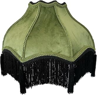 Tristan Home Premium Classic Victorian Style Bell Shape Scallop Large Velvet Lamp Shade with Tassels and Fringe (Olive Green), 16inch Width, 12inch Height (Including Fringe), Large
