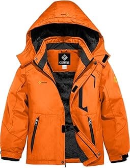 GEMYSE Boy's Waterproof Ski Snow Jacket Hooded Fleece Windproof Winter Jacket