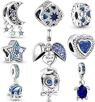 9 Pack Silver Spacer Beads Charms fit Pandora Bracelet, Heart Beads DIY Jewelry Gifts Women