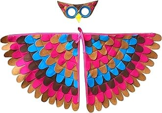 Proumhang Kids Bird Wings Costume For Age 3~8 Years,Bird Owl And Peacock Masque Owl Dress Up,Boys Girls Felt Eye Masque And Wings Set,Halloween Colorful Fancy Dress
