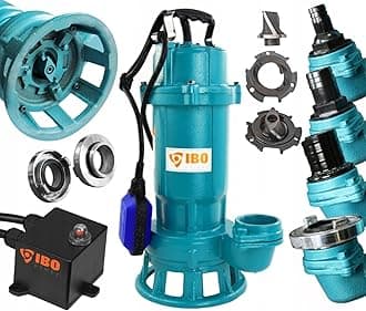 Submersible Dirty Water Pump Grinder Sewage Deep Well Septic Flood Sewage Sump (1500W Pump + 10m Blue Hose)