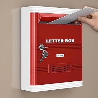 Plantex Suggestion Box/Durable Plastic Letter Box/Mail Box for Home gate with Key Lock/Complaint Box for Hotel/School/Office - (Red & White), Wall Mounted