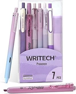 Gel Pens Journaling Highlighters: Journal Set Aesthetic Assorted Pastel Color Ink 0.5mm Fine Point Retractable 0.7mm Black Pen Smooth Writing Drawing No Bleed 7ct (Purple)