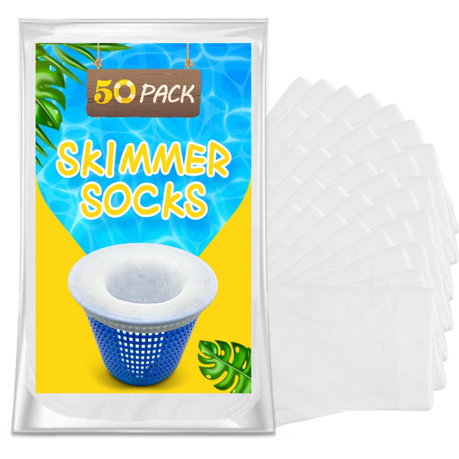 50 Pack Pool Filter Socks for Pool Skimmer, Pool Skimmer Socks for Inground Pool Or Above Ground Pool Filter, Ultra Fine Mesh Screen Liner Skimmer Basket Sock Scum Sock Saver, Debris Leaves Catcher