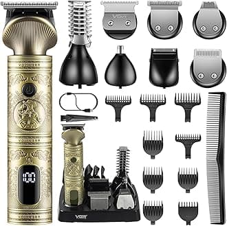 VGR V-106 Professional 6-in-1 Men’s Grooming Kit – Includes Hair Clipper, Shaver, Nose & Body Groomer, 180-Min Runtime, 1200mAh Lithium Battery, USB Fast Charging, Travel Lock, Led Display (Gold)