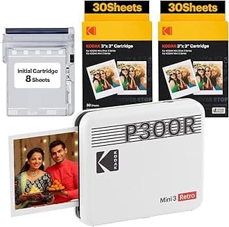 Kodak Mini 3 Retro, Portable Photo Colour Printer + 68 Sheets Bundle, White