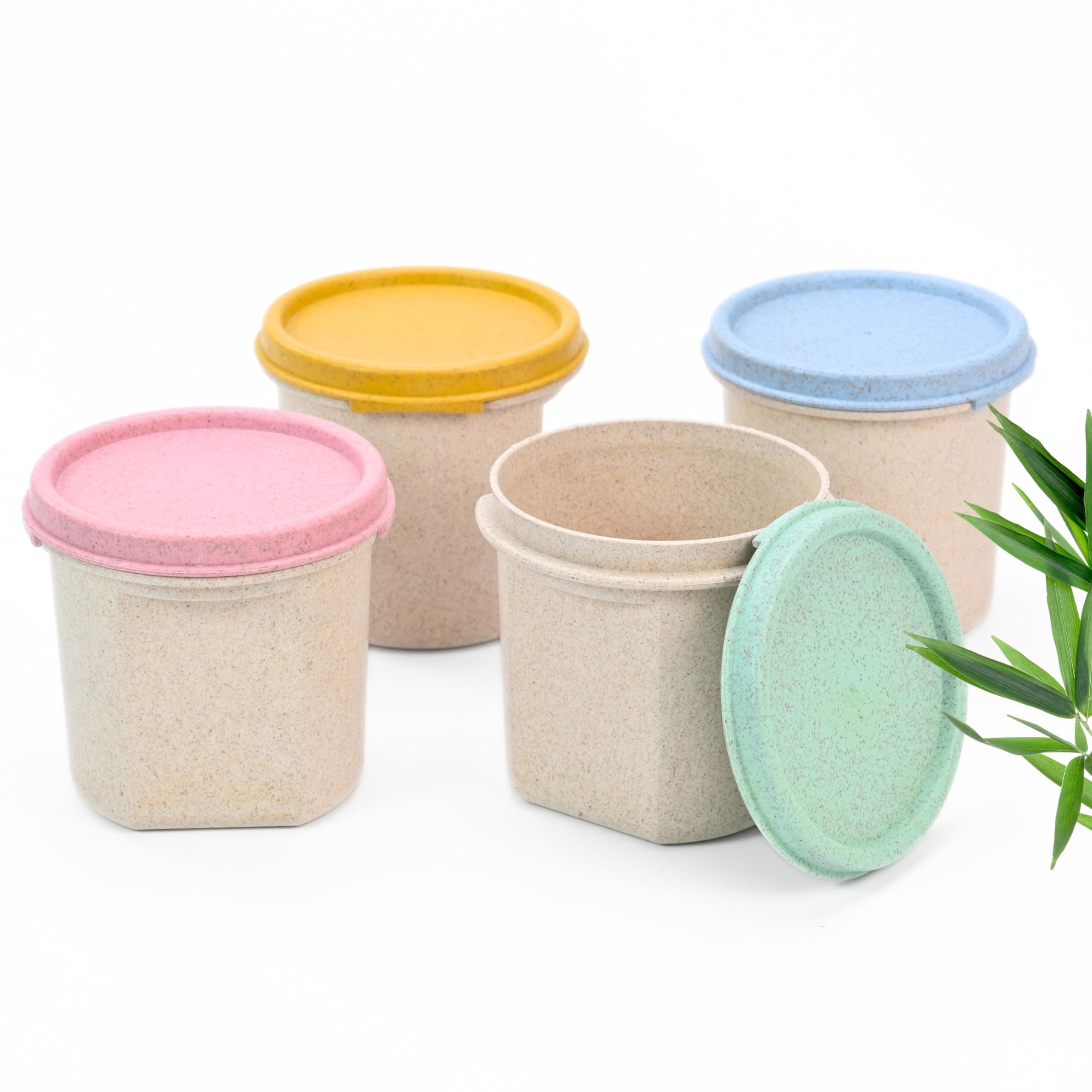 Eha Earth Friendly Storage Containers For Kitchen With Lid | Containers Set of 4 | 350 ml | Made with Rice Husk | Microwave Safe & Fridge Storage Boxes | Storage Box For Kitchen | Multi-Light