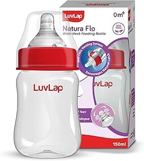 LuvLap Anti-Colic Wide Neck Natura Flo Baby Plastic Feeding Bottle, 150Ml, New Born/Infants/Toddler Upto 3 Years, BPA Free