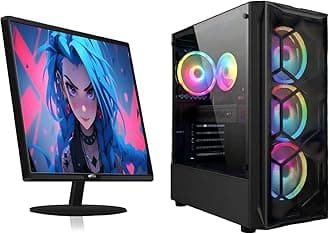 STGAubron Gaming PC Bundle with 24 Inch FHD LED Monitor-Radeon RX 580 8G, Intel Core I7 up to 3.9GHz,16G RAM, 512G SSD, RGB Fan x4, Windows 11 Home