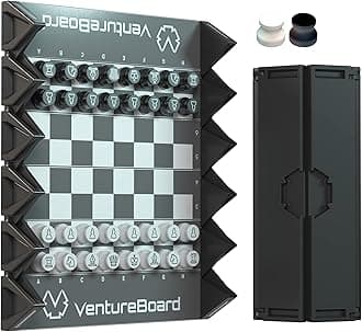 6 Inches Magnetic Unique Chess Set Board Game - 2 Extra Queens - Folding Board, Portable Travel Chess Board Game Pieces - Black/Grey