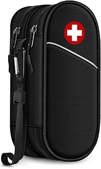 SITHON Double-Layer Epipen Carrying Case, Travel Medication Organizer Bag Emergency Medical Pouch Holds 2 EpiPens, Asthma Inhaler, Anti-Histamine, Auvi-Q, Allergy Medicine Essentials, (Black)