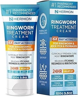 Hermon Powerful Antifungal Ringworm Cream - Effective Treatment for Stubborn Ringworm, Jock Itch, Eczema, Tinea Versicolor, Athlete's Foot - for Adults and Kids - 100ml