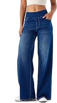Large Denim Wide Leg Pants for Women, High Waisted and Slimming with Multiple Pockets, Straight Tube, Loose fit, Cat Whisker, Marbling wash Craft, High Elasticity Casual Jeans