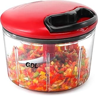 Food Chopper, Pull Onion Chopper Dicer, Hand Powered Food Mincer, Fast Cutting Hand Chopper for Oinon, Garlic, Nut, 3.4 Cups 0.8L, Red