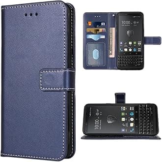 Compatible with BlackBerry KEY2 Wallet Case Wrist Strap Lanyard Leather Flip Cover Card Holder Stand Cell Accessories Folio Purse Credit Phone Cover for Key 2 Two KEYtwo Women Men Blue