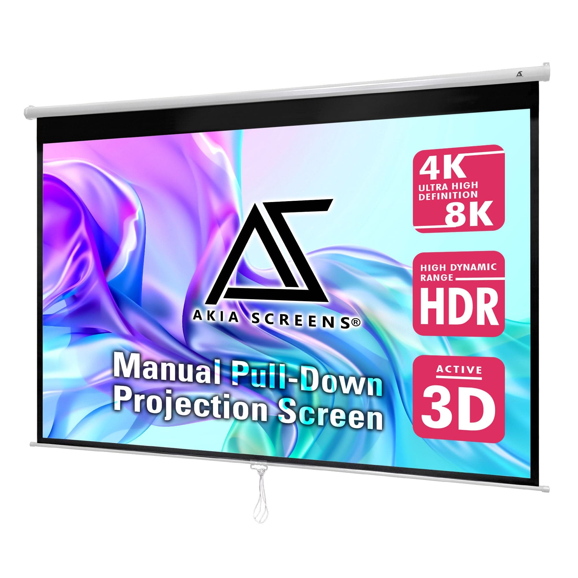 100 Inch Manual Pull Down Projector Screen, 16:10 Retractable Projection Screen, 4K 8K HD Ready, Wall or Ceiling Mount, Auto-Locking Indoor Home Theater Screen, White Case (AK-M100X1)
