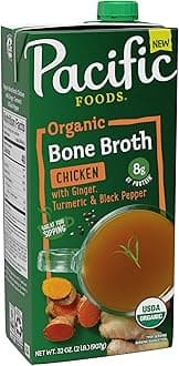 Organic Chicken Bone Broth With Ginger, Turmeric, and Black Pepper, 32 oz Carton