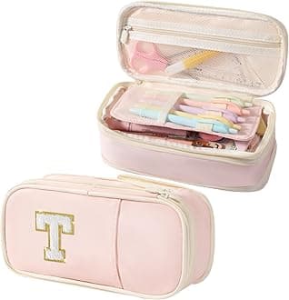 Janhavi Initial Large Capacity Premium Oxford Cute Aesthetic Pencil Case Pouch Bag Special School Supplies Colored Stationery Organizer Gifts for Girls, Women, Adults