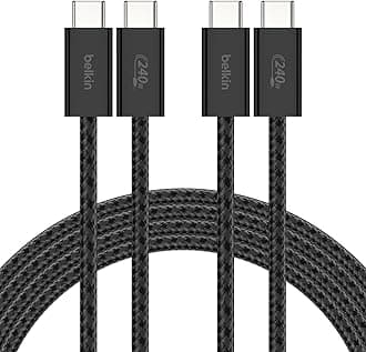 Belkin USB C to USB C Cable ​2-Pack, 6.6ft, 240W - Type C Charger, iPhone Charger Cord, Soft, Braided, Flexible for iPhone 16, Galaxy S25, Pixel 9, MacBook, Chromebook, iPad Pro, Switch – Black