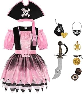 Cuteshower Girls Pirate Costumes for Kids Sea Buccaneer Costume Pink Pirate Dress Halloween Cosplay Party