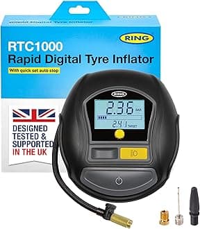 TYREINFLATE 1000 Rapid Digital Tyre Inflator Air Compressor With Three Adaptors - Measures in PSI, BAR & Kpa