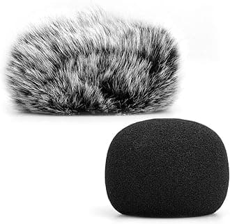Microphone Windscreen, Furry Windscreen Muff Wind Cover + Foam Microphone Windscreen Cover Compatible with Zoom H1 H1n Apogee Mic and More, Furry & Foam 2Pack