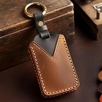 EASYANT Leather Key Fob Cover for Jeep 2021-2024 Grand Cherokee L Grand Wagoneer Key Case Protector keychain Smart Key Holder Brown 6 Button