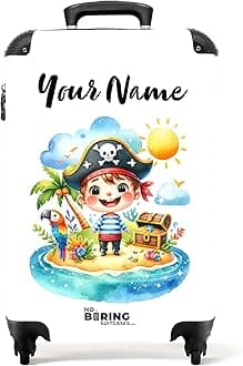 NoBoringSuitcases.comChildren's Luggage Kids Suitcase for Boys - Personalised Lightweight Cabin Suitcase on Wheels - Pirate Parrot Treasure Chest - 55x40x20cm - Hard Shell Trolley - 20" - 10kg